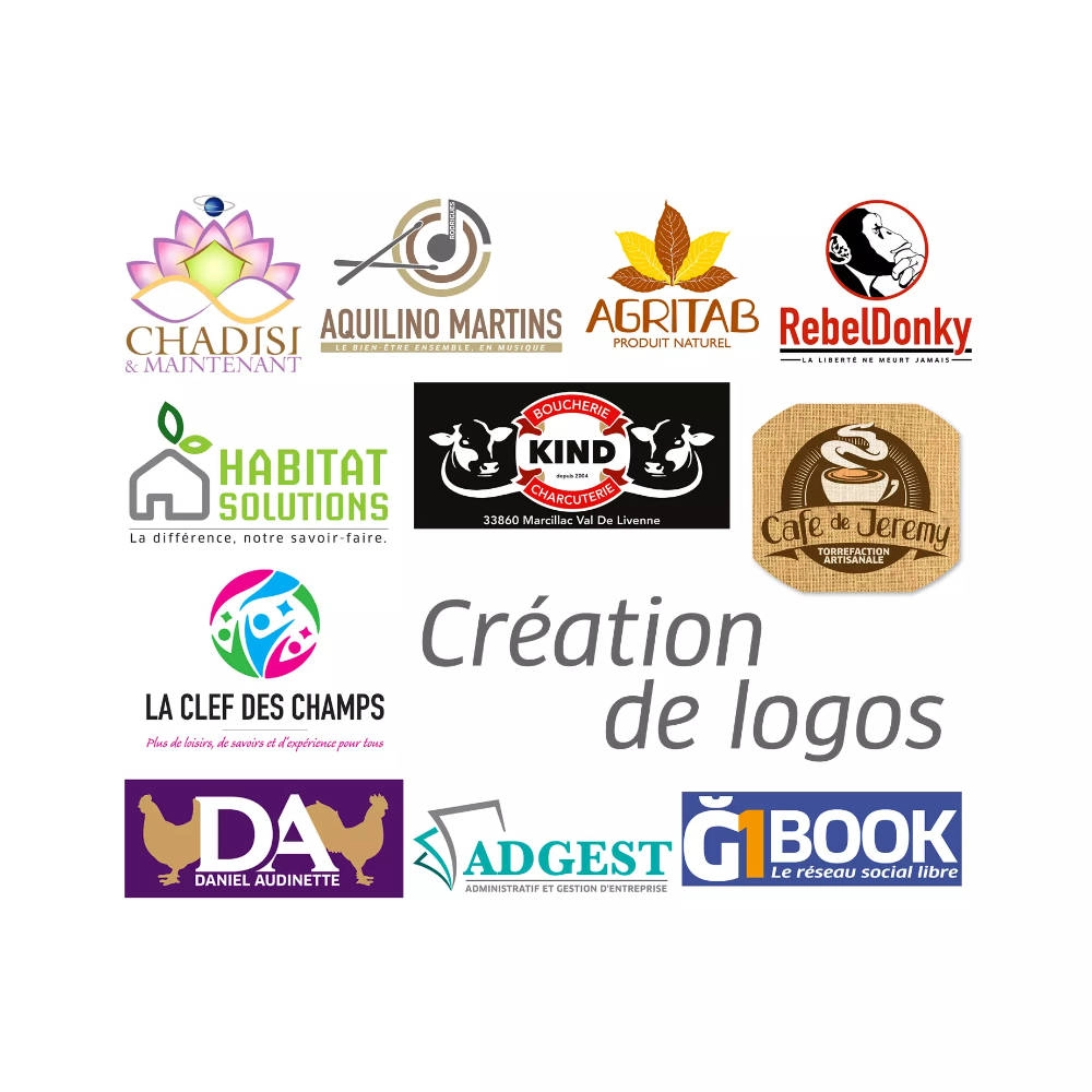 Exemples de logos et identités visuelles créés par CréaGraph