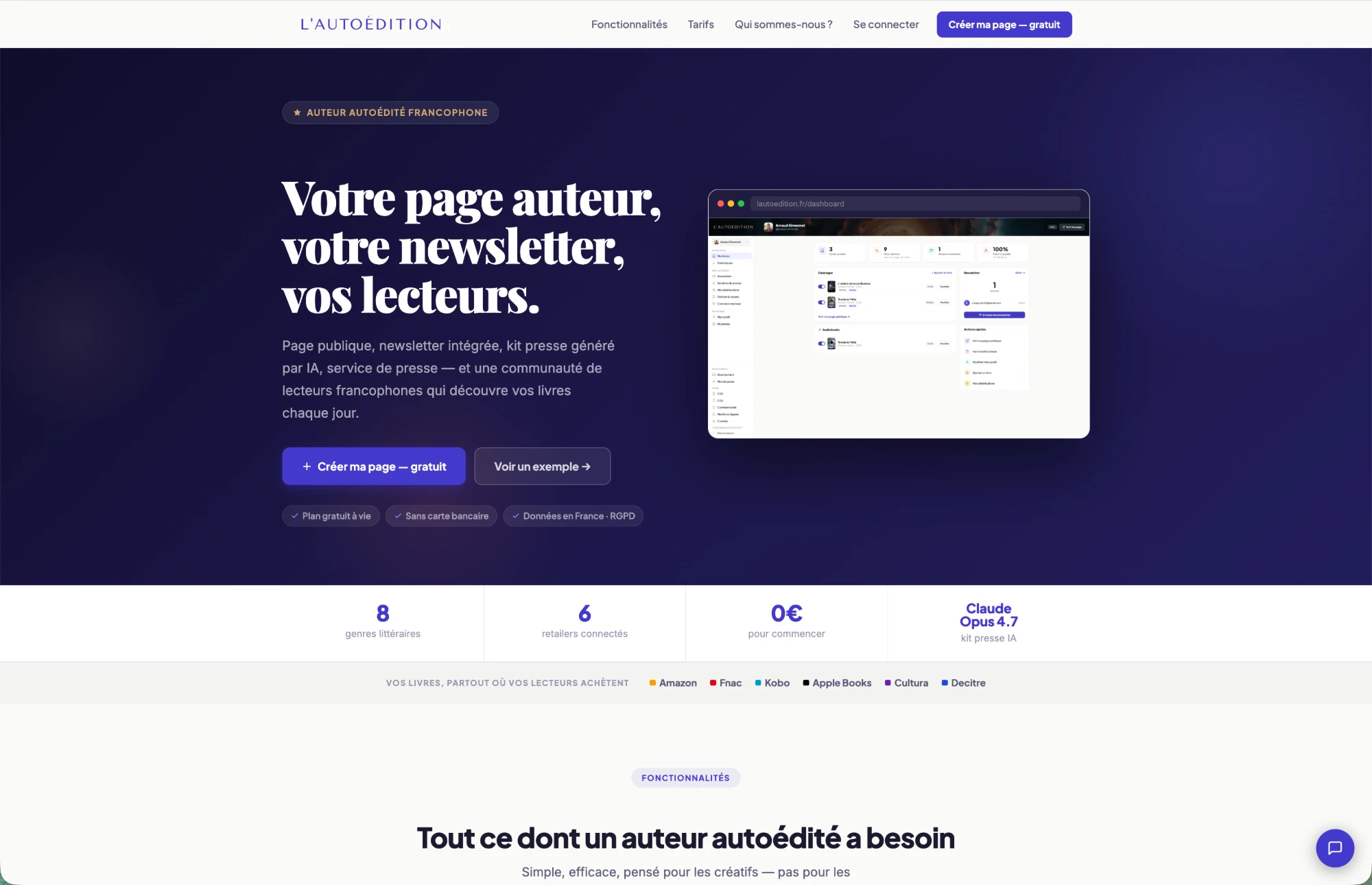 Aperçu du site L'Autoédition, landing auteurs